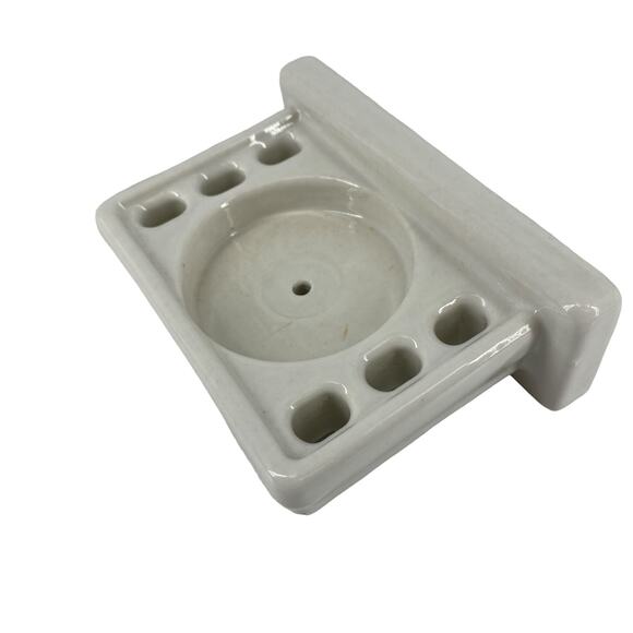 Vintage Ceramic 6-Slot Toothbrush and Cup Holder Wall Mount Antique Bath Reno - Picture 2 of 15